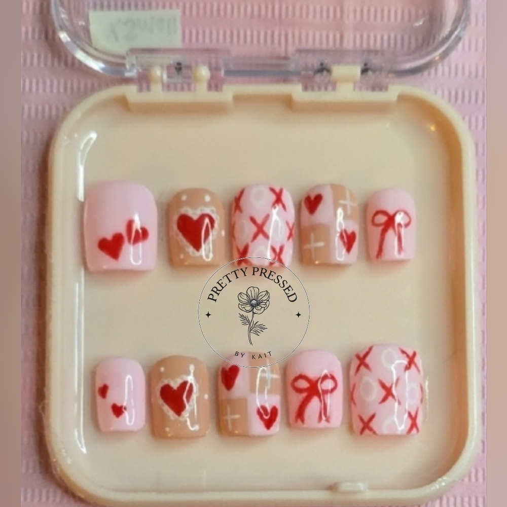 Pink and Red Heart Nail Art Set